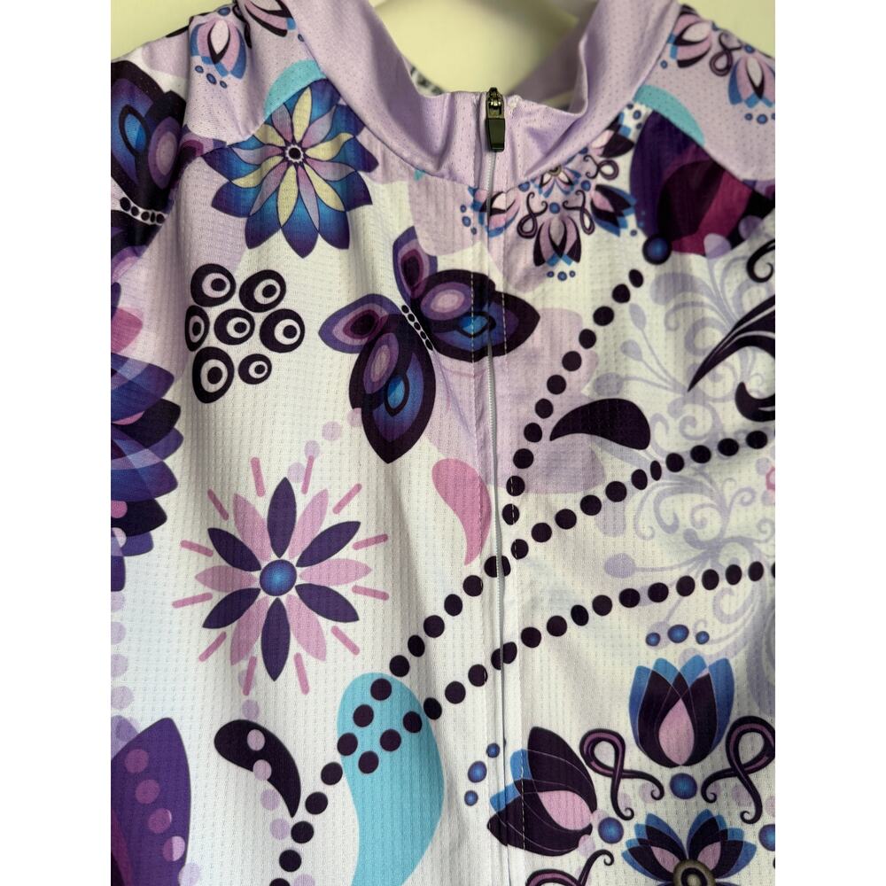 Xingrass Women’s M Cycling Jersey Purple Floral Butterfly Full Zip - Picture 3 of 11